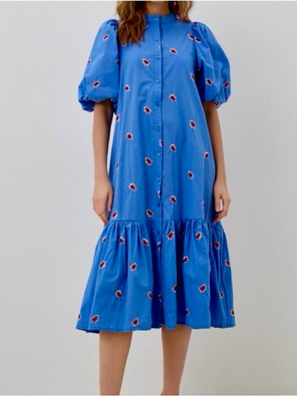 Zara Bright Blue Dress with Pink Floral Embroidery, Size M - Picture 7 of 7